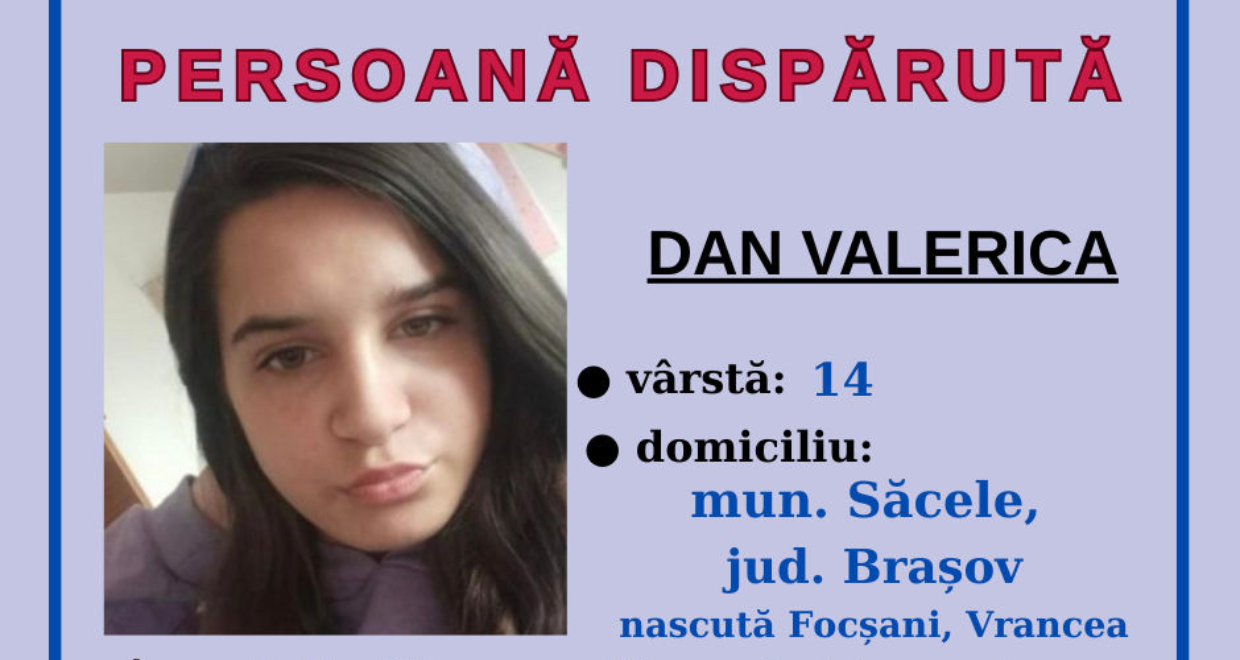 Tânără de 14 ani dispărută din Săcele