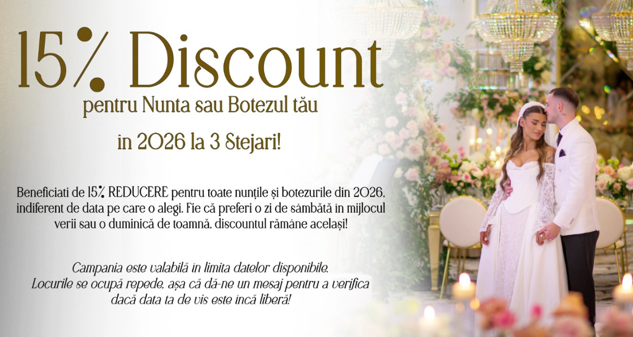 3 Stejari Brașov: Ofertă Nuntă 2026 - 15% Reducere