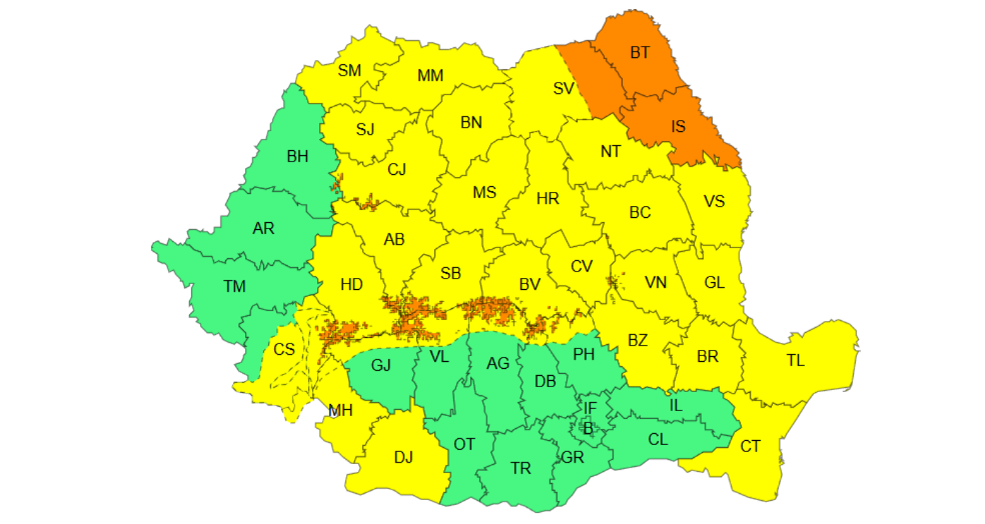 Cod galben: Vânt puternic și ninsori la Brașov