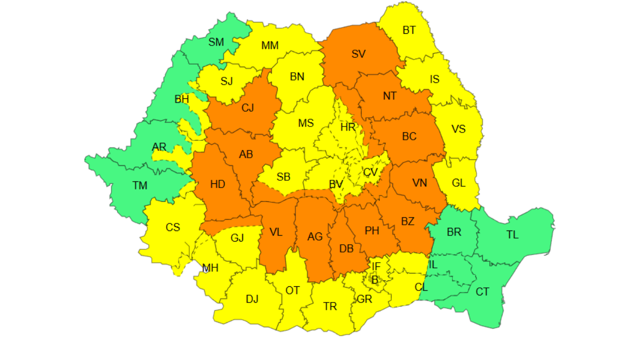 Cod Portocaliu și Galben de furtuni în Brașov, 11-12 iunie